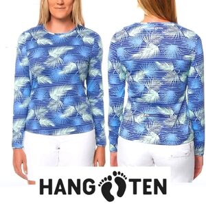 Hang Ten Women's Rash-Guard Top Shirt Long Sleeves Floral Zippered Pocket Size M